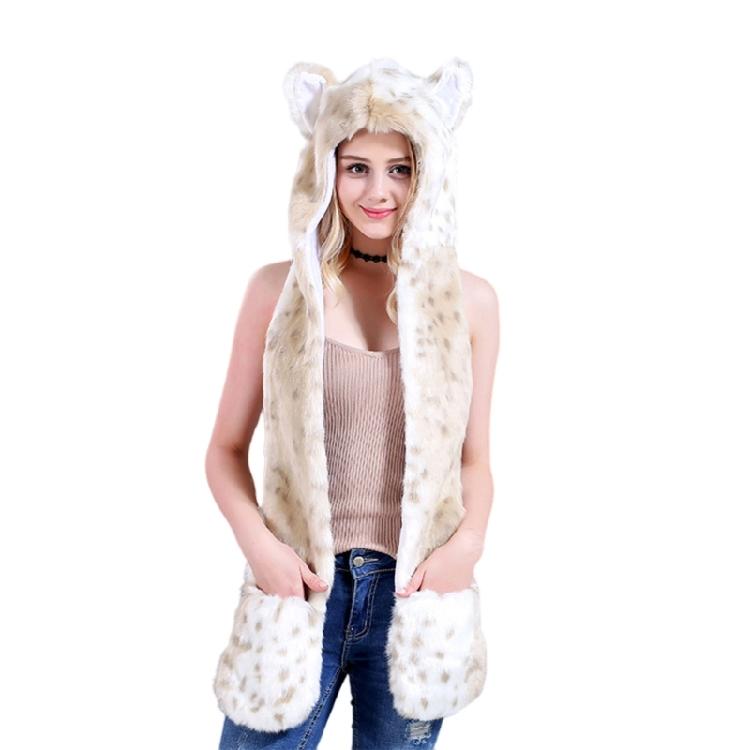 Plush Animal Ear Hat for Adult Unisex Earflap Gloves Scarf All In One Warm Trapper Hat Outdoor Activity Cold Weather Hat