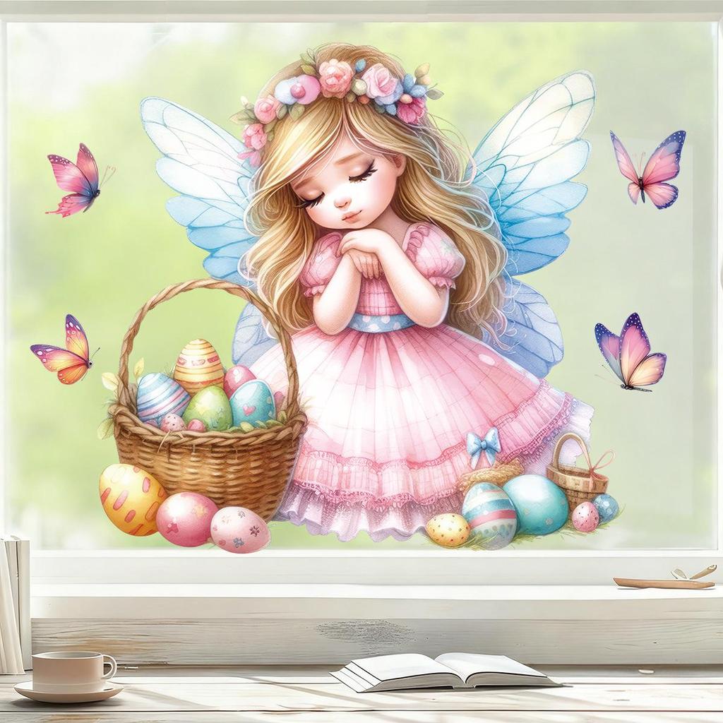 Easter Butterfly Angel PVC Window Stickers - Decorative and Removable for Living Room