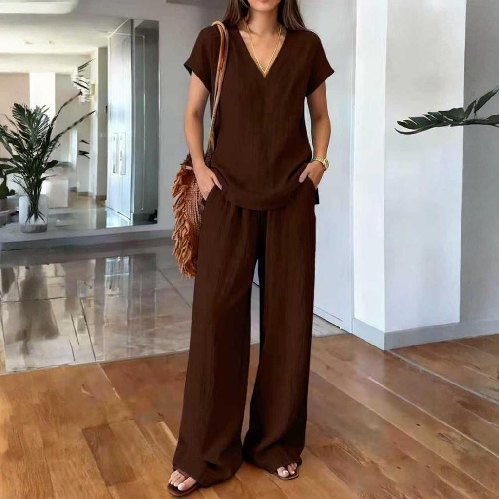 Fashionable And Sexy Women's Spring And Summer Retro Elastic Waist Strap Linen Suit Women's Fashion Color Casual Two-piece Set