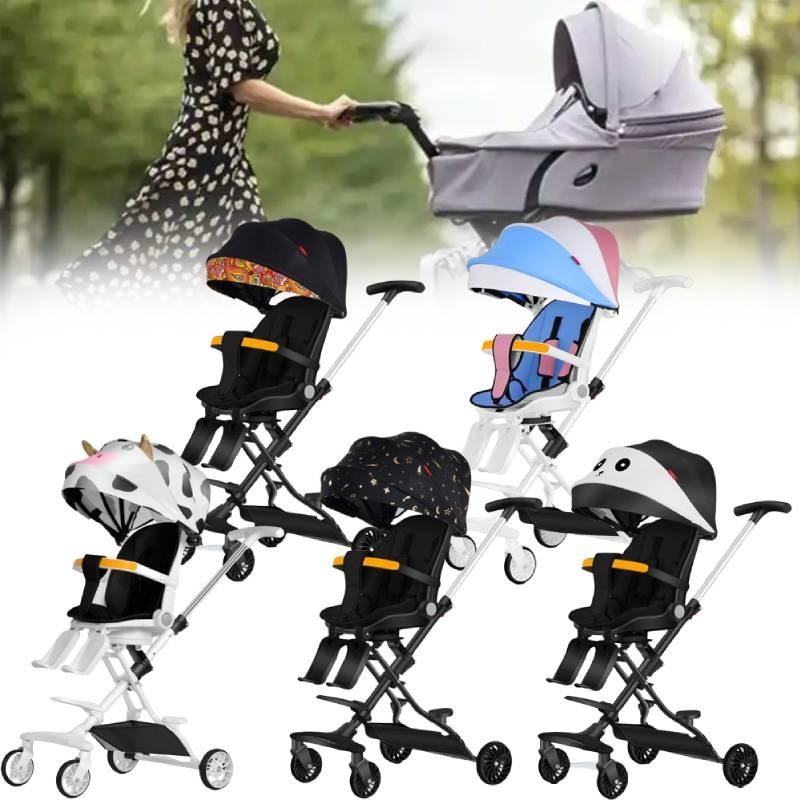 Cow Star Pattern Print Four Wheeled Baby Stroller Foldable Convertible Seat