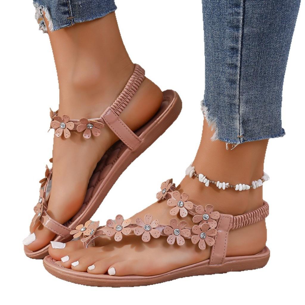 Beach Sandals For Women With Flower Print And Elastic Strap Perfect For Summer Vacation