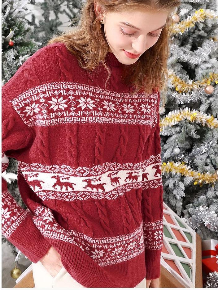 2025Wish European & American Women's Jacquard Knit Sweater: Autumn/Winter Loose Fit Long Sleeve Top