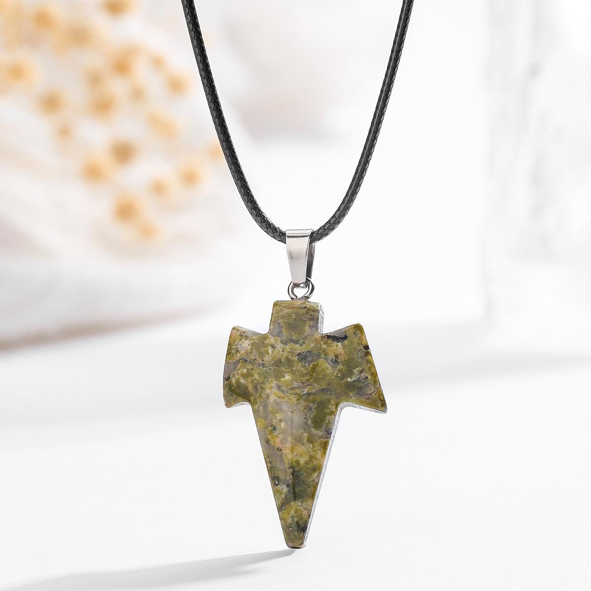 Natural crystal pendant, natural tiger eye stone, maple leaf, sword necklace, Bohemian jewelry