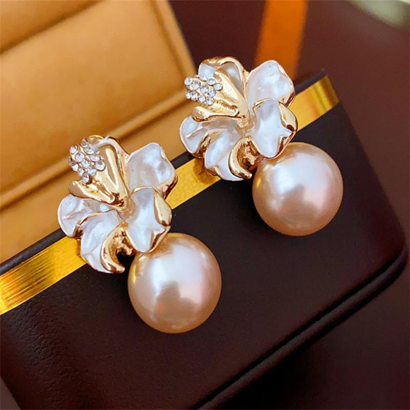 Fashion Diamond studded French flower pearl Stud Earrings for women's earrings Jewelry Girl Gift Brincos