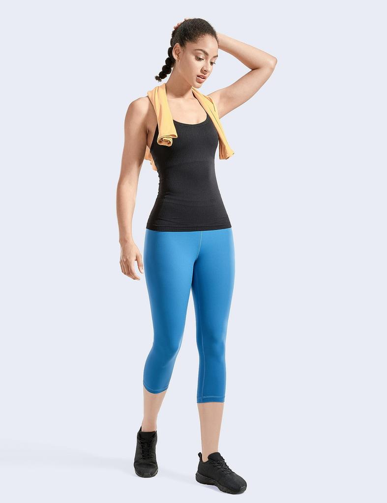 CRZ YOGA Yoga Tank Sport Rippstrick Fitness Größe L Damen Top, Trägertop, Schnelltrocknend, Strick, Gepolstert, Y-Rücken, Top, Schwarz,
