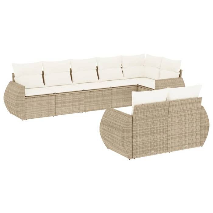VidaXL Salon de Jardin avec Coussins 8 pcs, Canapés de Terrasse, Ensemble de Meubles de Patio, Mobilier d'Extérieur, Beige 3253955
