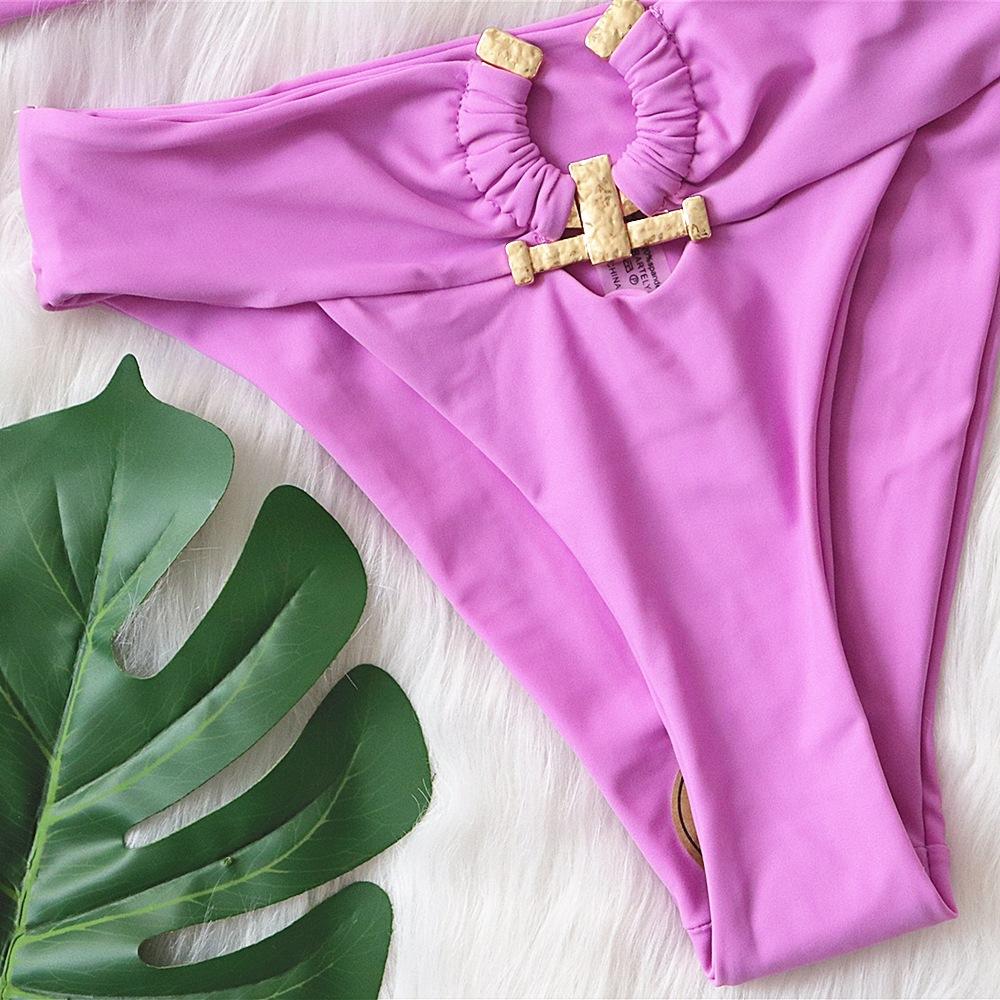 Sexy Bikini Solid Color Strapless High Waist Swimwear Women's Swimwear