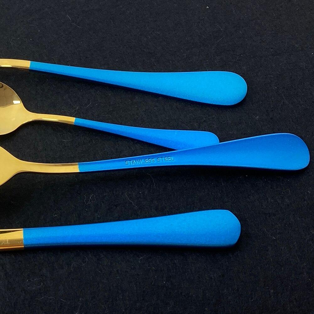 24Pcs Mirror Polished Blue Cutlery Set Stainless Steel Dinnerware Set Knife Fork Coffee Spoon Tableware Set Kitchen Dinner Silverware Set
