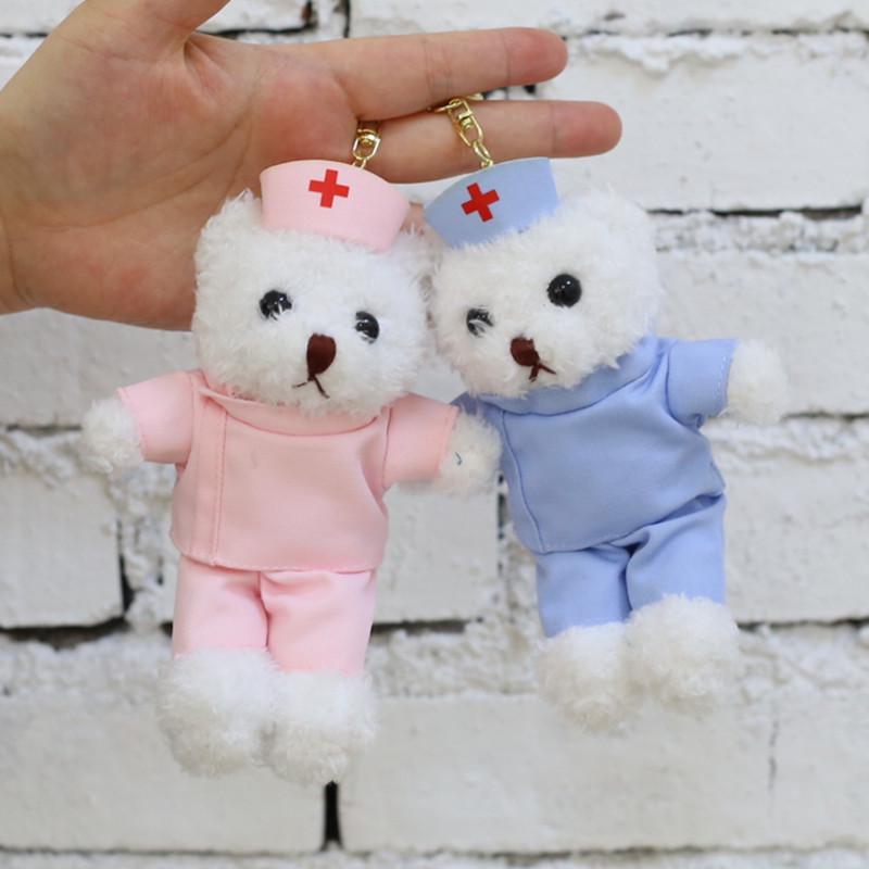 12cm Doctor/Nurse Teddy Bear Graduation Doll with Custom Logo - White Coat Pendant Souvenir