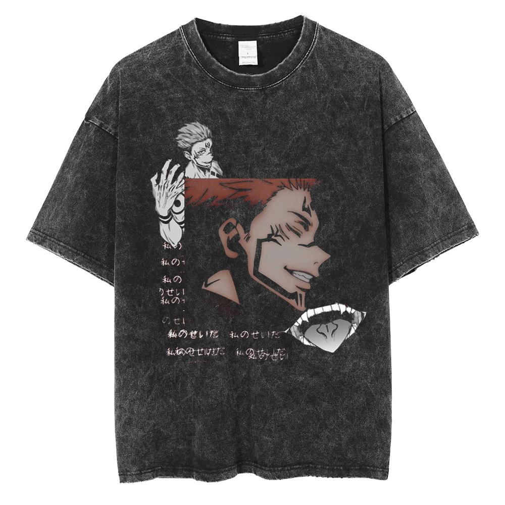 Hot Anime Jujutsu Kaisen Nanami Kento Print Tee Men Vintage Washed T-Shirt Oversize Tshirt Short Sleeve Cotton Loose Top Tee