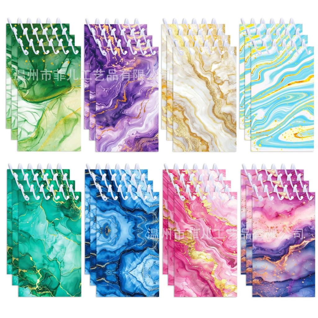 8-Pack Notebooks 16 Sheets Vertical Flip Journal Mini Pocket Spiral Notebook Customizable Gold Foil Marble Notebook For Student
