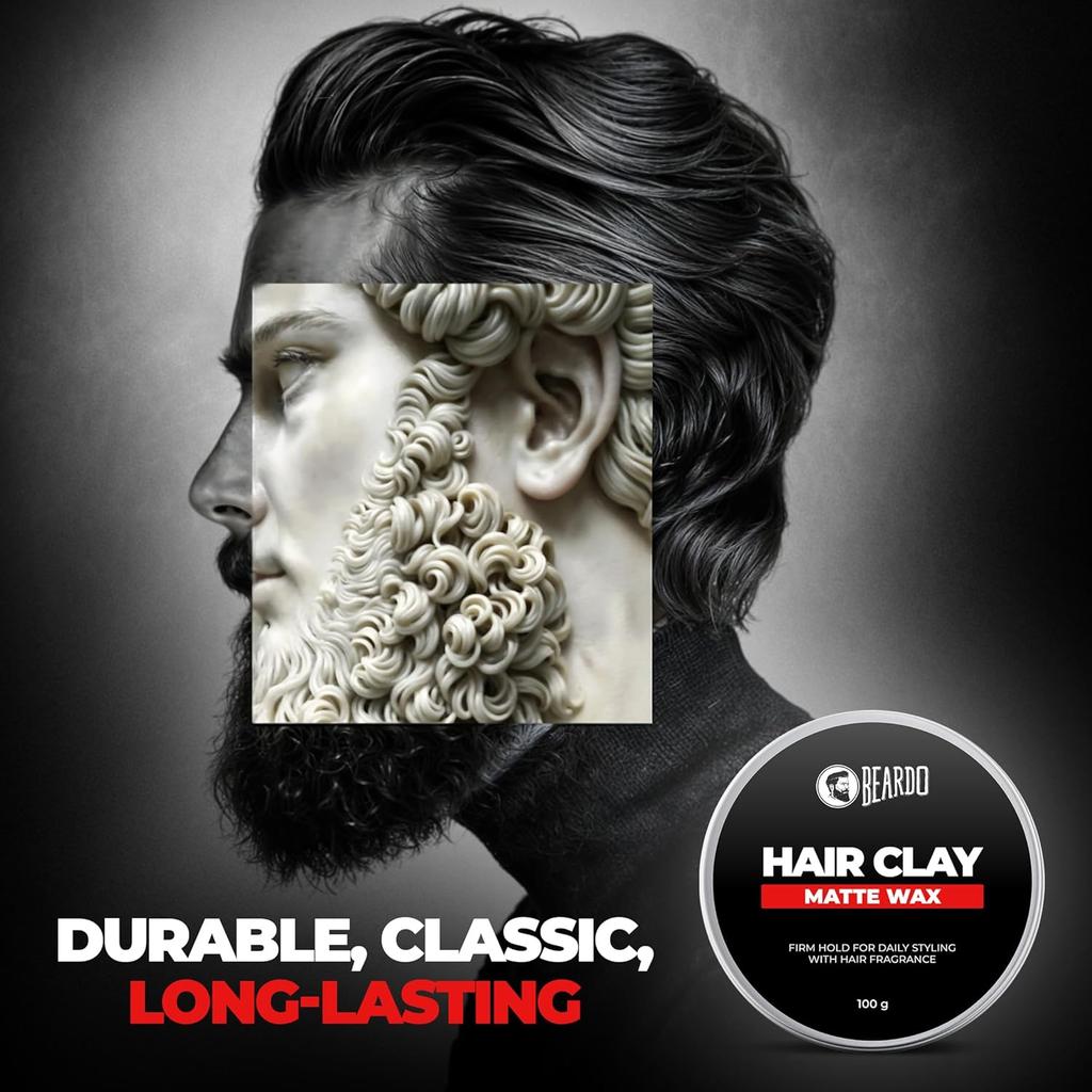 Beardo Hair Clay Wax for Men with Scalp Massager Set of 1 | Strong Hold Matte Finish Styling Wax Volumizing Texture