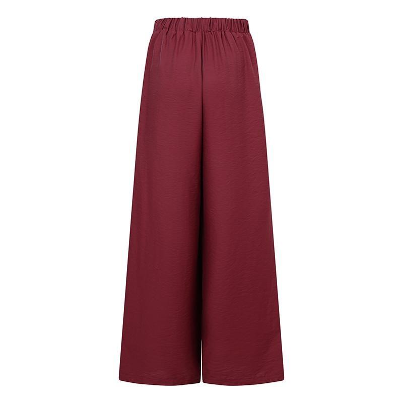 Summer Loose Women's Wide Leg Pants Casual Pleated Solid Zipper Floor-length Pants Pocket Elastic Solid Pants Plus Size Fall