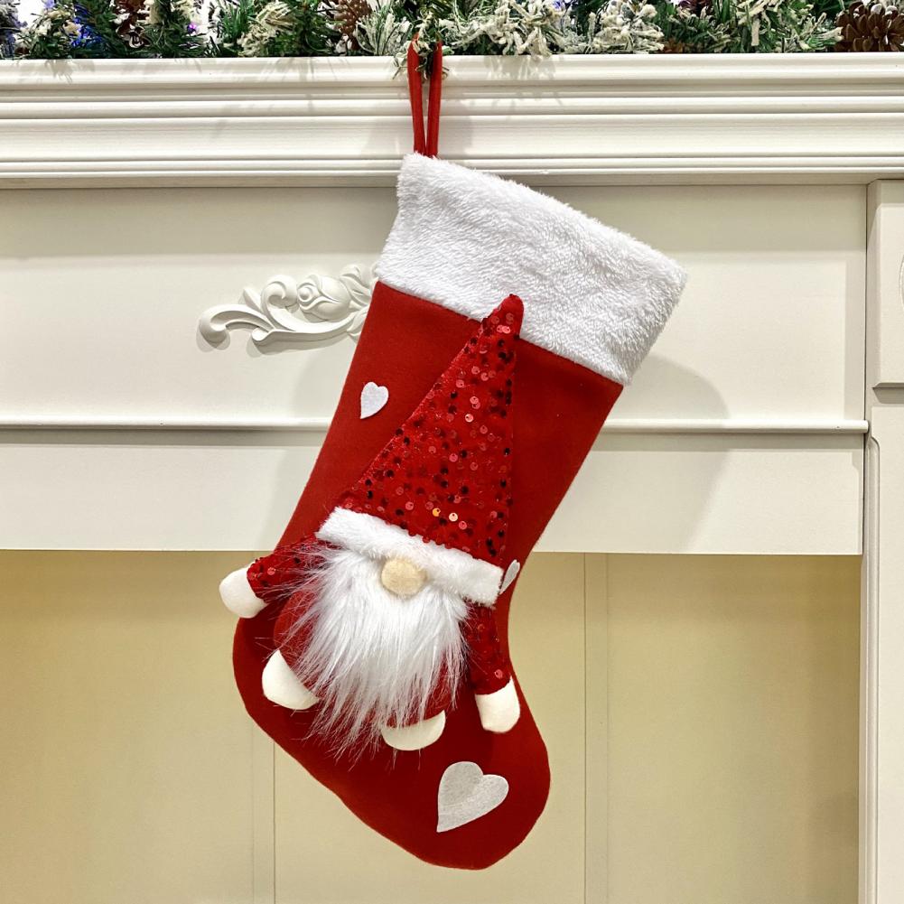 Christmas Stockings Set Festive Sock Decorations Sequined Santa Claus Christmas Stocking with Heart Decor for Xmas