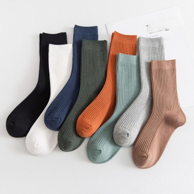 Men's Autumn and Winter New Solid Color All Match Smoke Strip Cotton Business Tube Socks