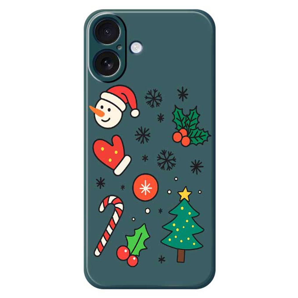 

For iPhone 17 Case Christmas Snowman and Tree Pattern Printing Straight Edge TPU Phone Back Cover A