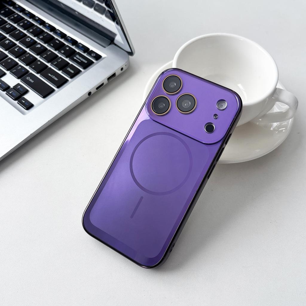 Plating For Magsafe Magnetic Phone Case For iPhone 17 16 15 14 13 Pro Max Wireless Charging Large Window Hard Armor Cover