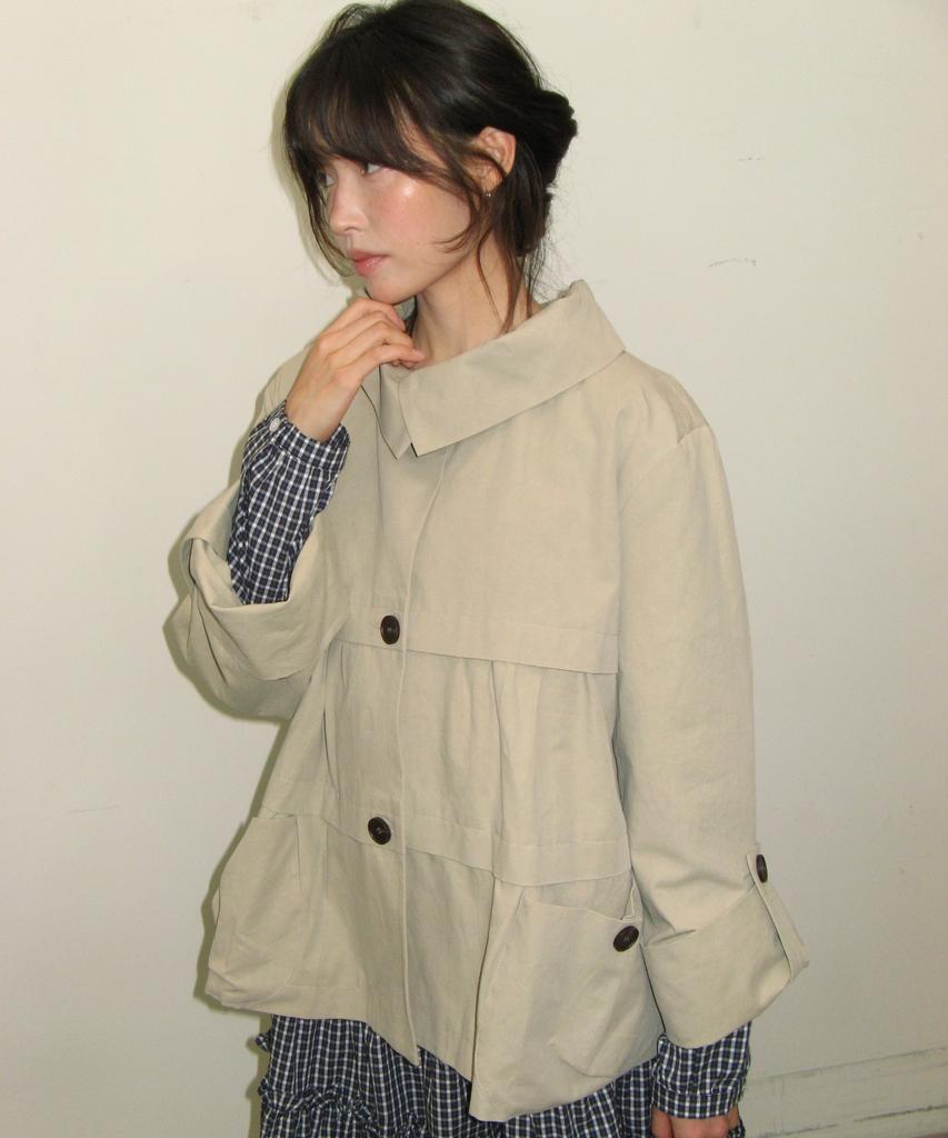 RONRON Frill Collar Shirring Jacket Beige