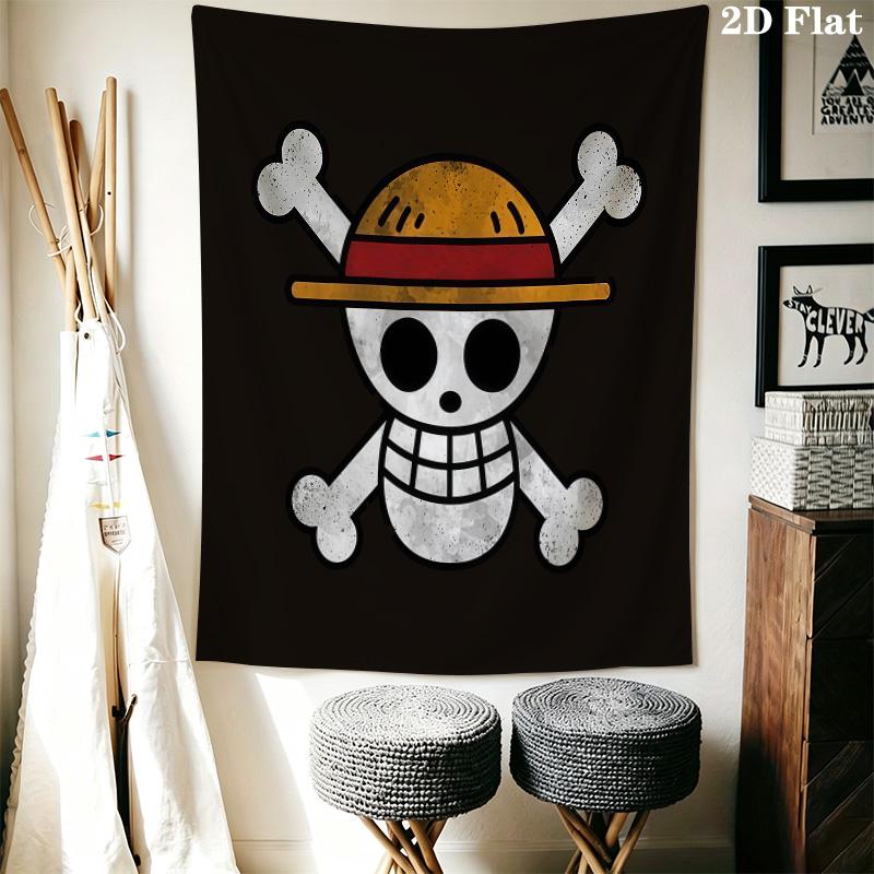One Piece Straw Hat Pirates Wall Tapestry Aesthetic Wall Hanging Printed Fabric Blanket Decorative Tapestries For Bedroom Living Room Home Decor