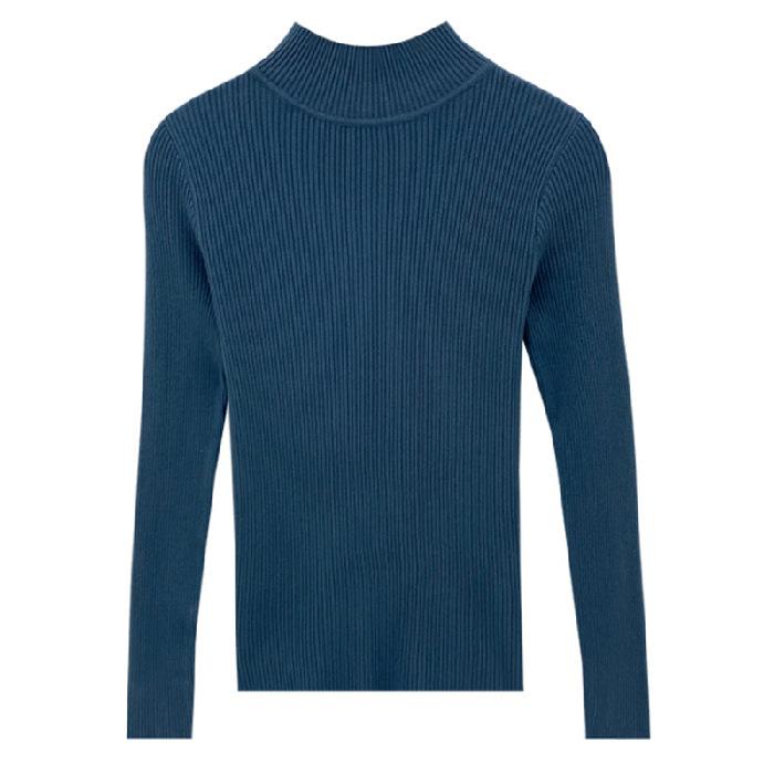 Toamnă și iarnă Pulover nou cu mâneci lungi, versatil, de culoare solidă, în stil coreean, pe jumătate cu gât țesut, cămașă subțire, tricotată, cu fundul pentru femei.