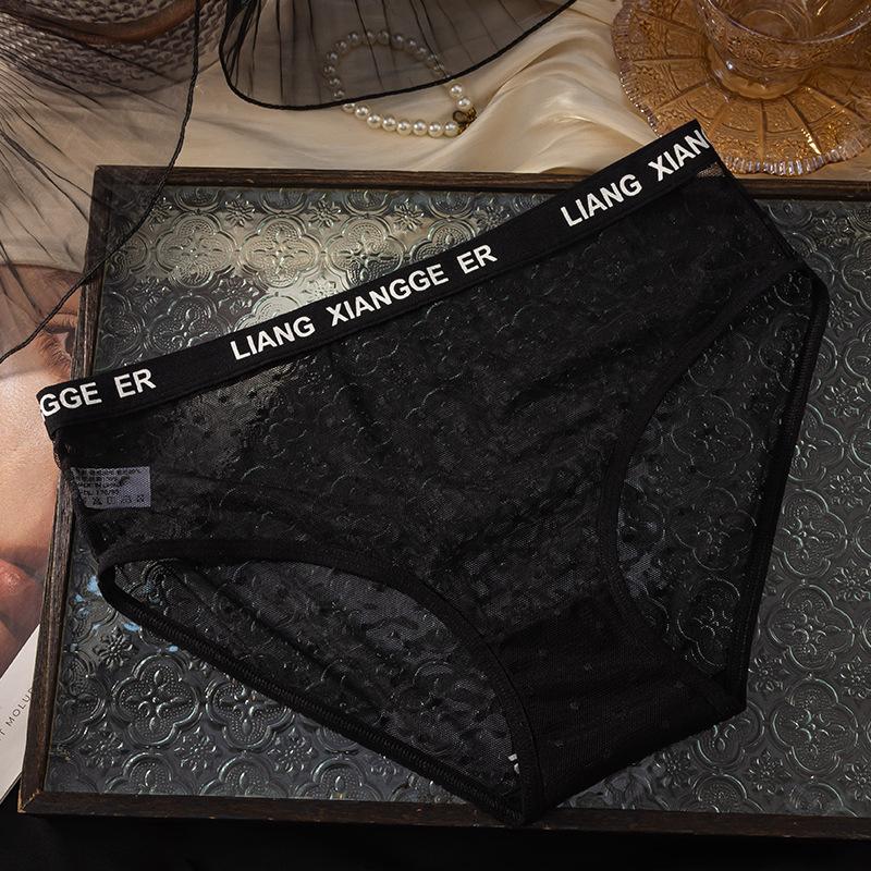 Ladies Spring and Summer New Style of Pokpoint Letter Waist Transparent Mesh Yarn Breathable Waist Triangle Briefs