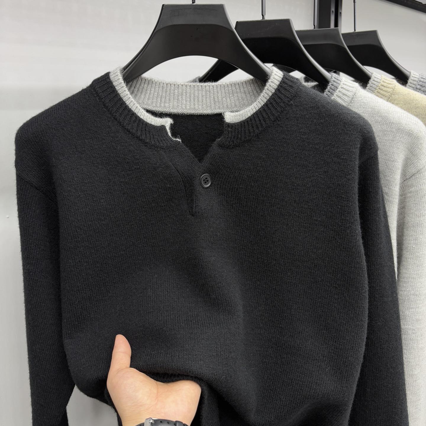 

Men s Autumn & Winter Casual Knit Sweater: Long Sleeve Solid Color Button-Up L (Recommended 58-65 kg) чорний