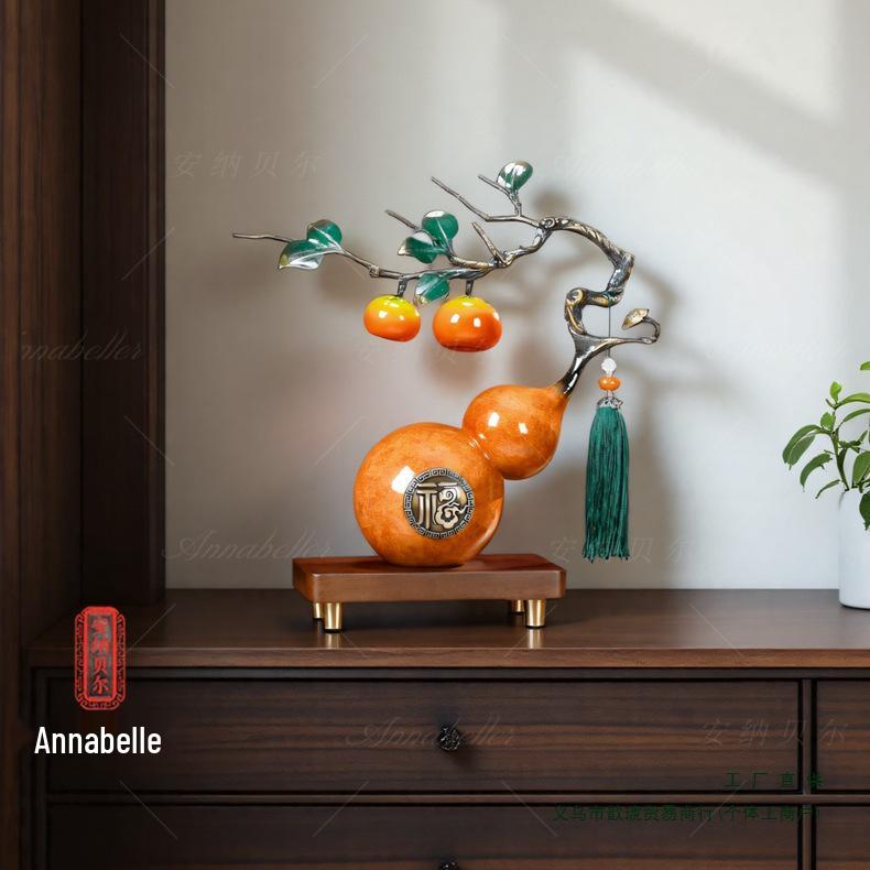 Persimmon Ruyi Gourd Ornament - Chinese Decor for Living Room, Office, or Housewarming Gift