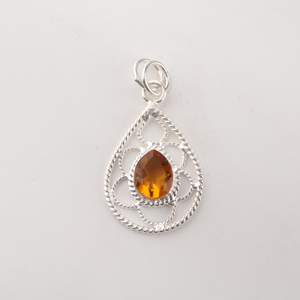 Citrine Gemstone 925 Sterling Silver Handmade Jewelry Pretty Pendant 1.40" For Wife PP-19-3