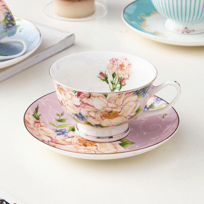 220ml Nordic Bone China Coffee Cup Set, Vintage English Style Tea & Coffee Mug Set