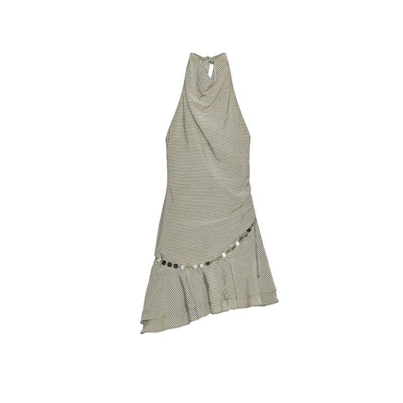 Summer New Product Women's Clothes Ins Style Bowknot Decoration Hanging Collar Stripes Belt Short Dress 8066246