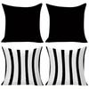 4pcs Set, Minimalist Black and White Style Decorative Pillowcases, Includes Solid Black and Vertical Stripe Pattern Cushion Covers, Square Sofa Pillow
