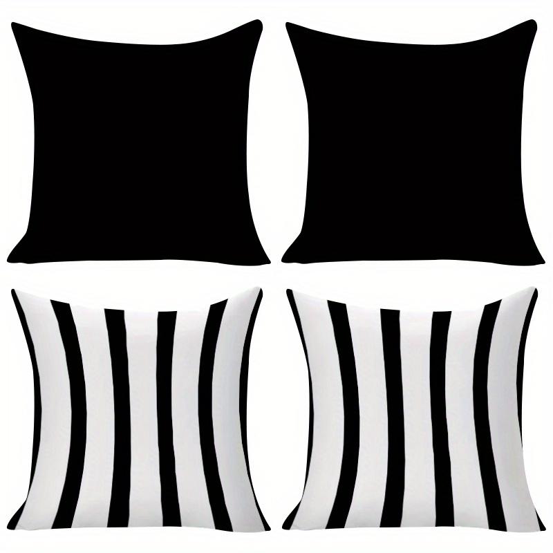 4pcs Set, Minimalist Black and White Style Decorative Pillowcases, Includes Solid Black and Vertical Stripe Pattern Cushion Covers, Square Sofa Pillow