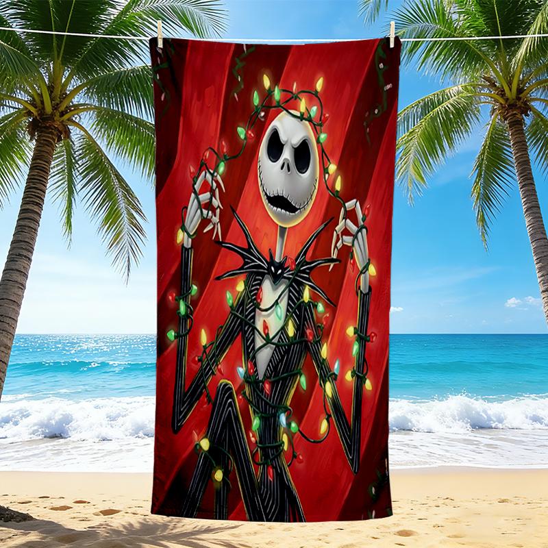 1Pc Jack Skellington'S Christmas Adventure Beach Towel, Quick Dry, Multi-Use for Beach Pool Gym Yoga Home Travel, Christmas, Halloween, Xmas Gift
