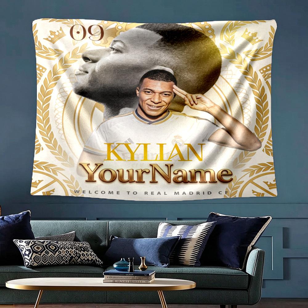 Mbappe Custom Your Name Wall Decor Tapestry Art For Pet Memorial Birthday Wedding Party Backdrop Family Gift