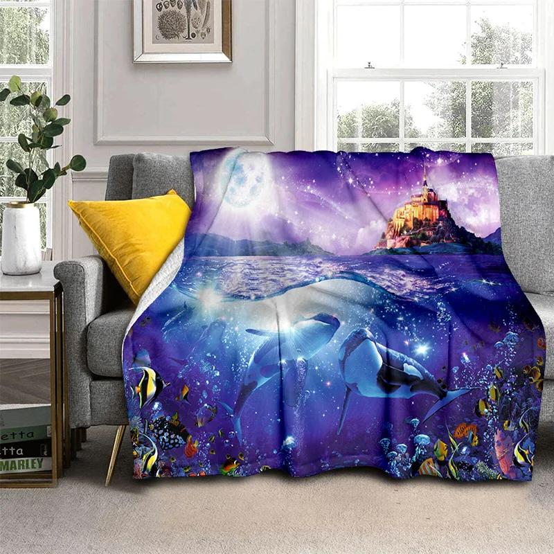 3D Underwater World Seabed Cartoon Blanket,Soft Throw Blanket for Home Bedroom Bed Sofa Picnic Travel Office Cover Blanket Kids