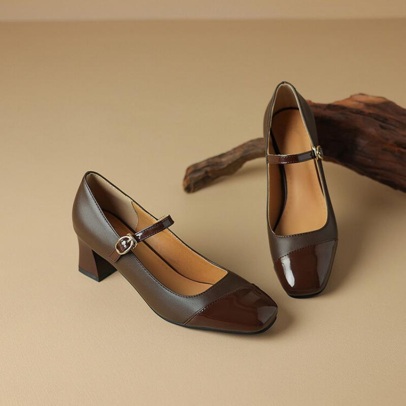 

New women s low-top shoes casual women s single shoes soft sole square heel high heels square head lazy shoes buckle rubber sole 39 коричневый