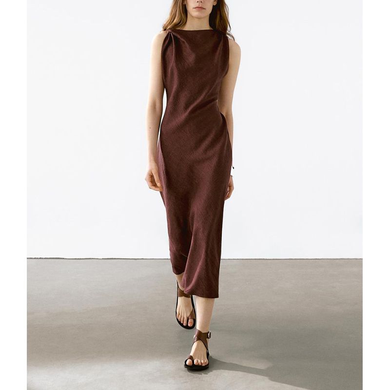 MD Summer New Arrival Women's Clothing French Fancy Minimalist Neckline Design Sleeveless Dress 6640587