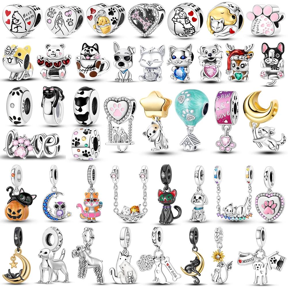 Copper Original Charms Love Heart Dog Cat Paws Pendant Beads Fit Mula Bracelet Diy Jewelry For Women Gift