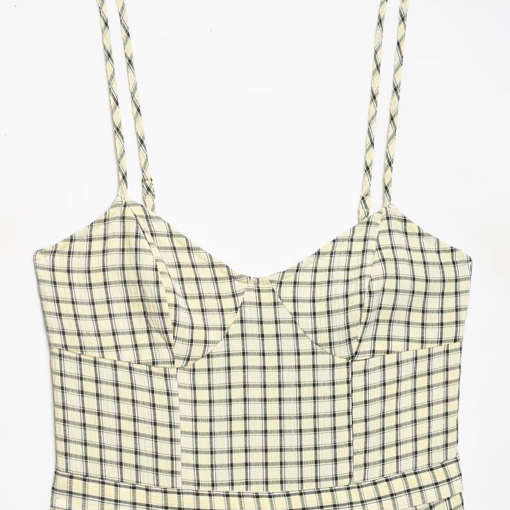 Abito estivo da donna nuovo stile europeo e americano con bretelle a quadri temperamento Midi/