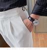 Men's Autumn White Slim Fit Trousers with Unique Waistband–Korean Style