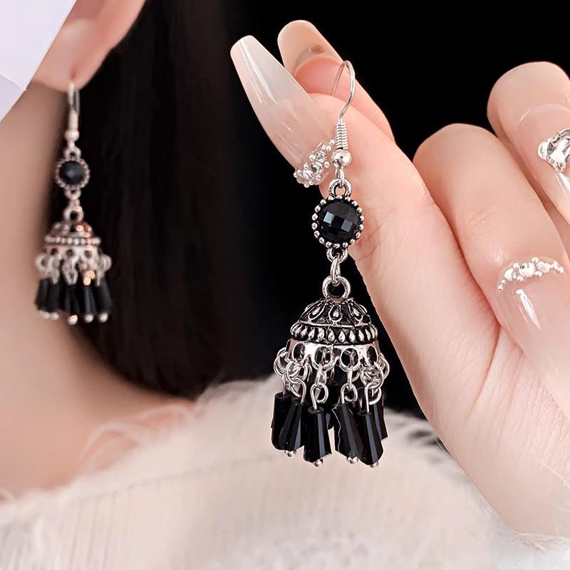 2024 Rhinestone Crystal Tassel Lantern Ear Hooks: High-End Retro Dark Style Luxury Earrings