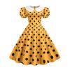 Collar Elegant Women Summer Dress Puff Short Sleeve Polka Dot Vintage Dress A Line Midi Party Sundress