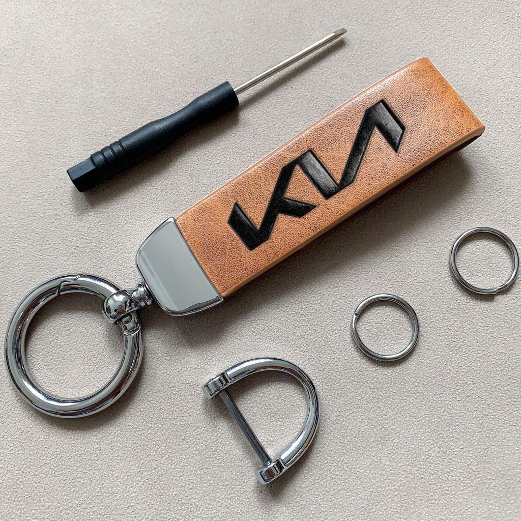 Car Vintage Leather Keychain Ring Zinc Alloy Chain Key For KIA Carnival Niro EV9 K8 Forte Cerato Sportage Ray EV Telluride Rtzup33