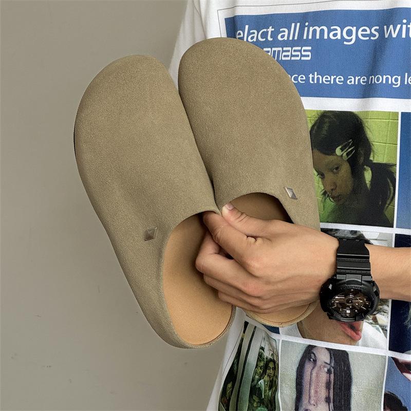 Casual outerwear platform Boken shoes heightening Muller slippers lazy outdoor bag head 19987 khaki, beige-J