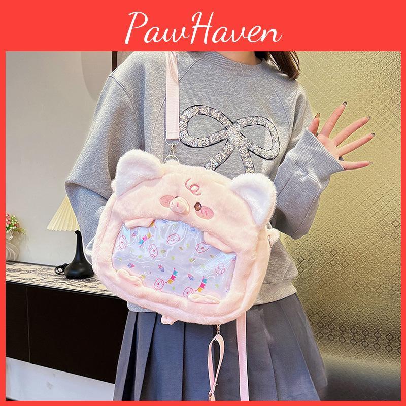 Cartoon Pink Pig Plush Bags Ergonomic Design Amples Storage School Leisures