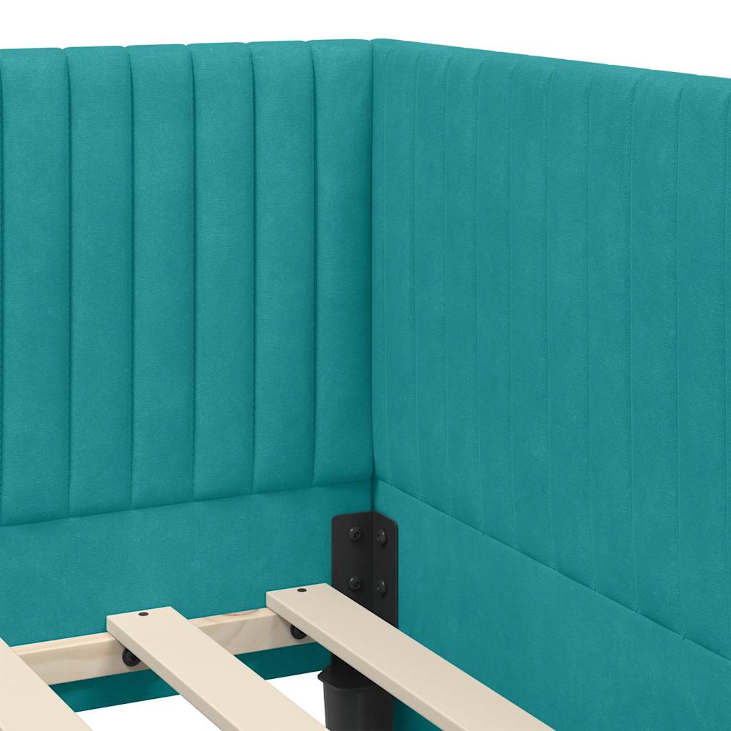 Corner Bed Frame with Mattress and Headboard 2 Pcs Turquoise Velvet