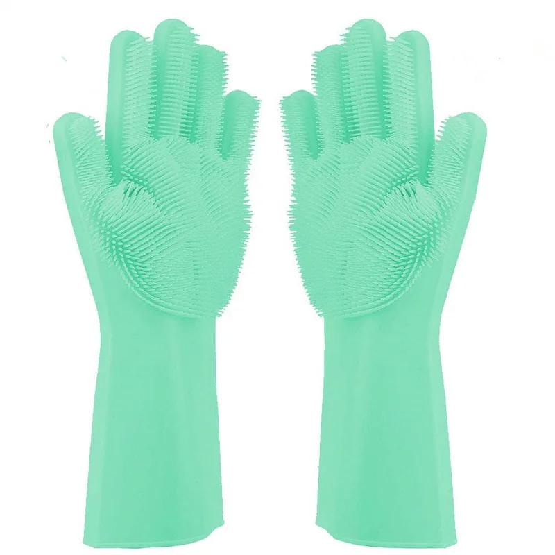 

1 пара (2 куска) Силиконовые перчатки для мытья посуды Magic Silicon Перчатки для мытья посуды Перчатки для мытья посуды для кухни, ванной комнаты Pet зелёный