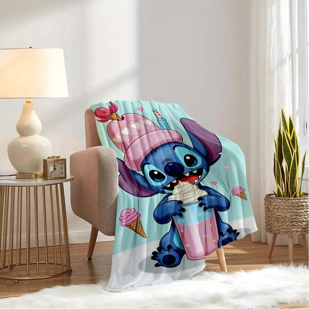1pc Flannel Cute Stitch Cartoon Pattern Bed Small Cover Blanket Sofa Blanket Birthday Gift Home Decoration 's Room Bedroom