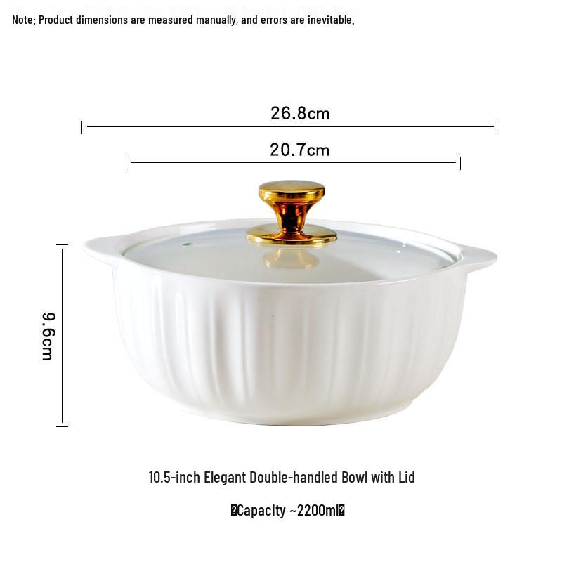 10.5-inch Ceramic Double-Ear Large Soup Bowl with Anti-Scald, Perfect for Sauerkraut Fish and Instant Noodles