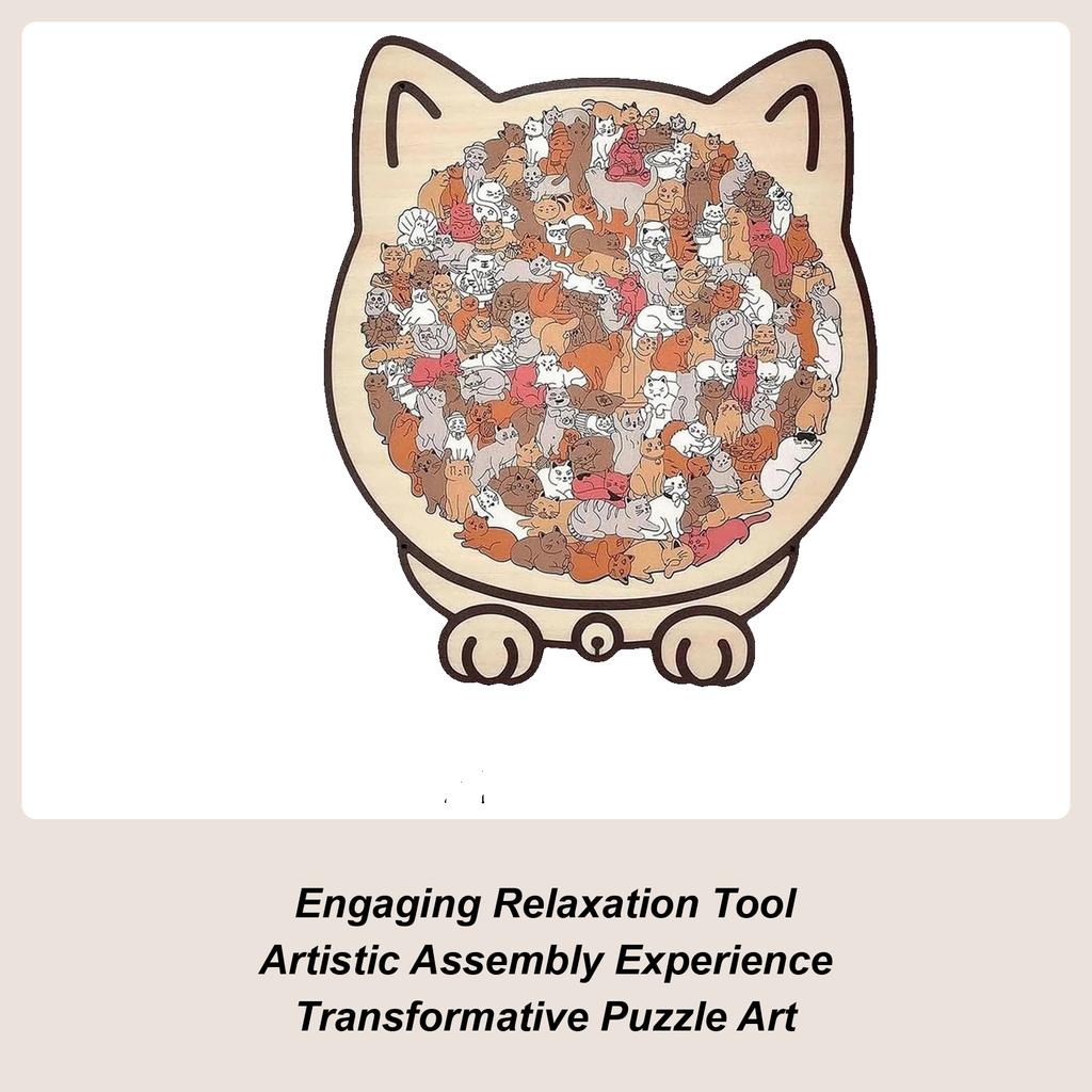 135-Piece MorandiColored Cat Shaped Wooden Cat-theme Jigsaw Puzzle Wood Challenging Jigsaw Puzzles Christmas Gifts